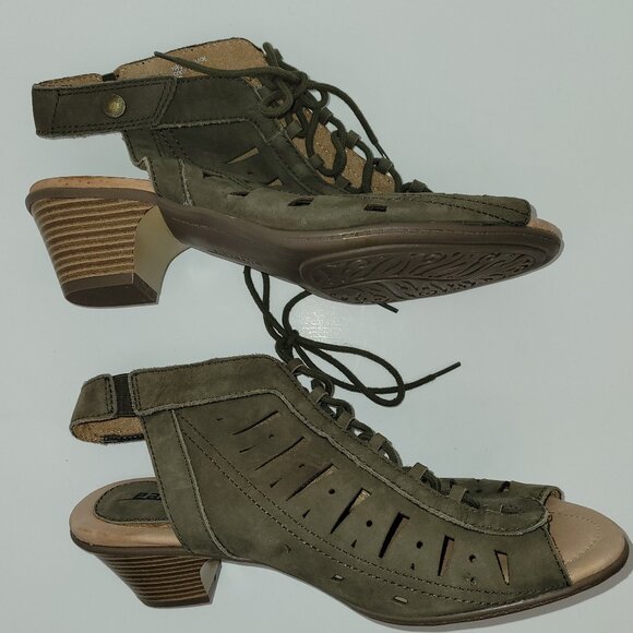 NWOT Earth Kristen Dark Olive Leather Peep Toe Block Heel Cage Sandals 9D - Picture 4 of 10